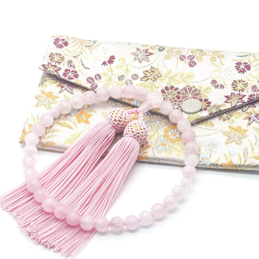 Eizen Nenjuya Prayer Beads for Women Red Crystal 8mm Beads Gold Brocade Prayer Bead Bag Prayer Bead Holder Prayer Beads Funerals Funeral Wakes Prayer