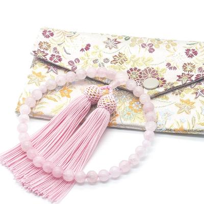 Eizen Nenjuya Gebetsperlen für Frauen, rote Kristallperlen, 8 mm, Goldbrokat, Gebetsperlentasche, Gebetsperlenhalter, Gebetsperlen, Beerdigungen, Totenwachen, Gebet