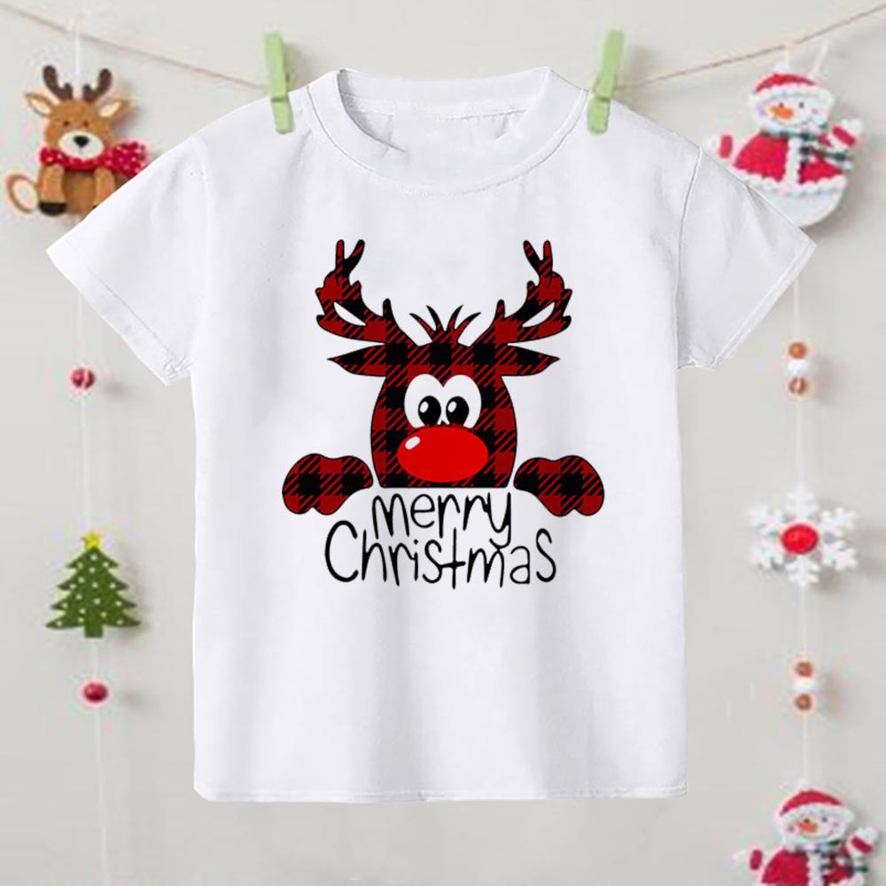 

Счастливого Рождества Футболка с принтом лося Детская Рождественская футболка Детская одежда Топы Мальчик Девочка Наряд для рождественской вечеринки Детские праздничные подарки 160