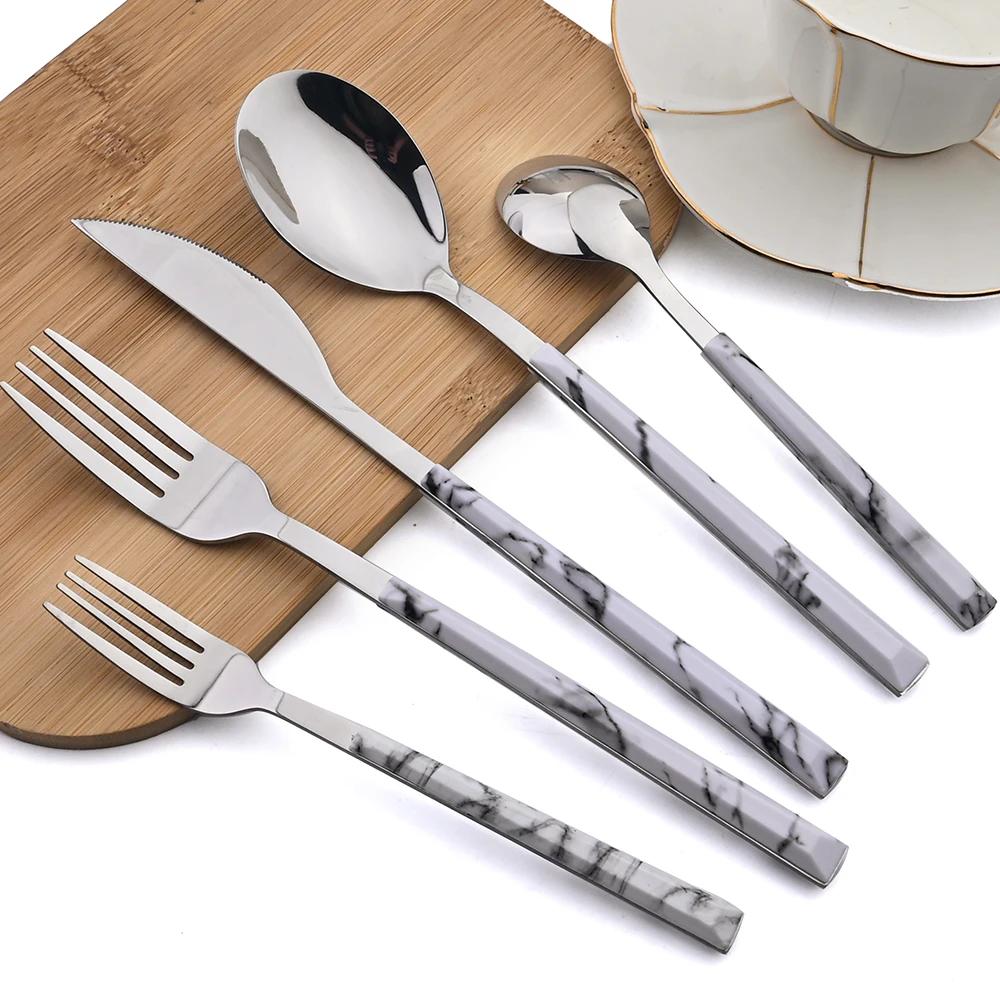 30Pcs Cutlery Set Stainless Steel Imitation Marble Flatware Fork Spoon Knife Dinner Kitchen Dinnerware Silverware Tableware Set