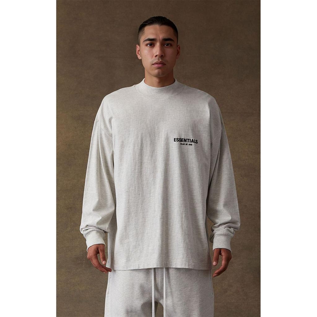Fear of God Essentials Fleece Logo Crewneck Long Sleeve T-Shirt SS22 Men Tops Light-Oatmeal FOG-SS22-414