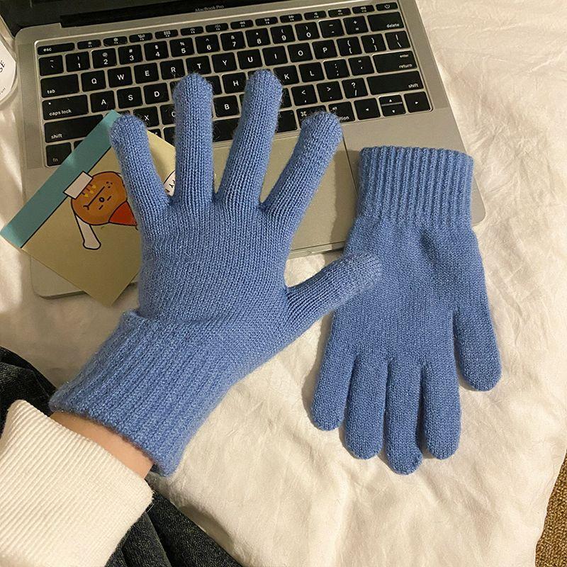 

Красные вязаные перчатки из кроличьего меха для женщин 2024 осень-зима, сенсорные, утолщенные, сохраняющие тепло и защищающие от холода, пятипалые, для велоспорта Blue One size