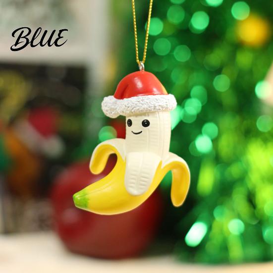 Festive Party Decoration Banana Christmas Ornament with Red Hat 3D Anthropomorphic Figurine Synthetic Resin Pendant Hanging Lanyard Home