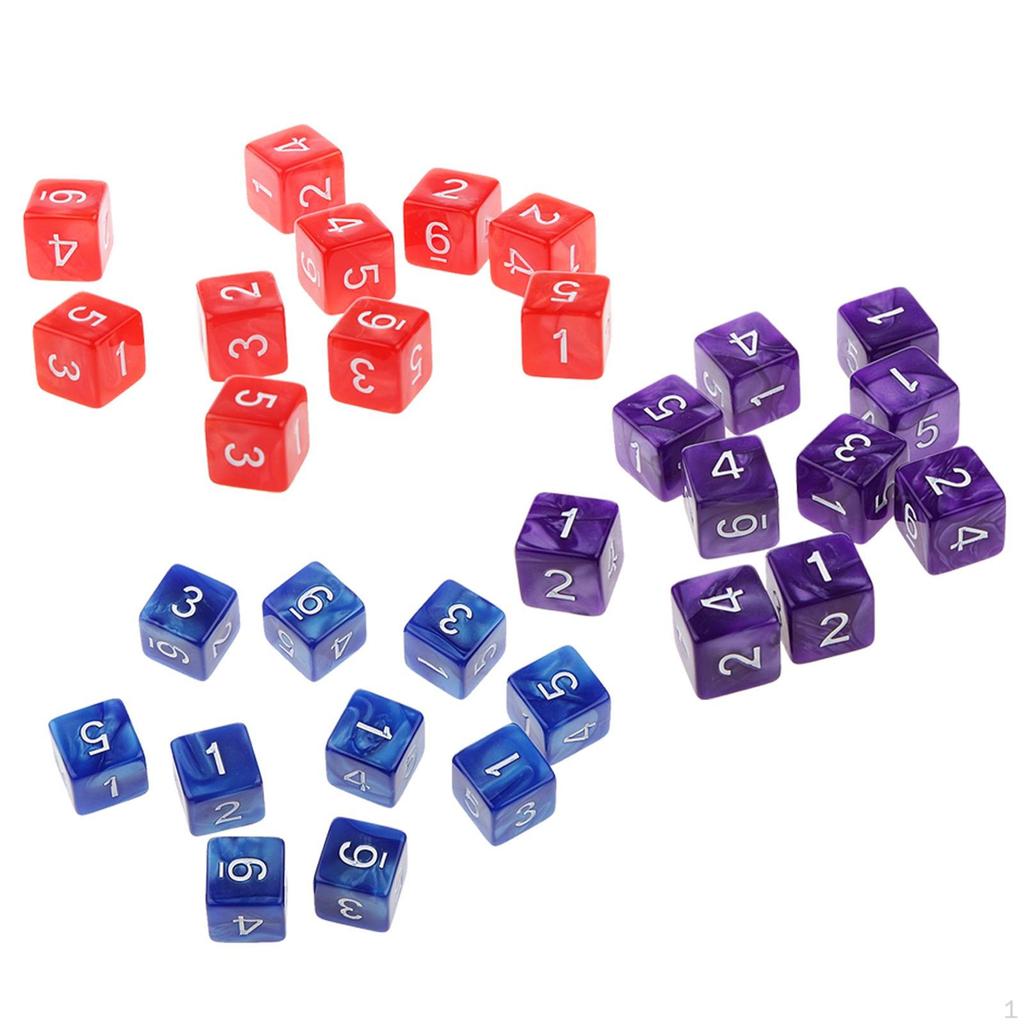 30pcs Acrylic D6 s 6 Sided for Family Table Game Role Play Party Toys Props