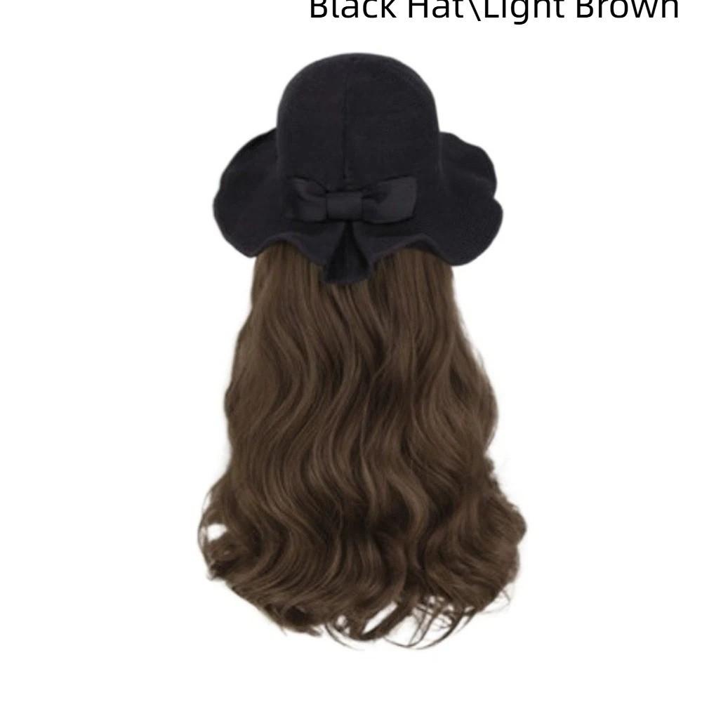 Панама Шляпа-цилиндр Парик Искусственные волосы Длинные кудрявые волнистые волосы Модная рыбацкая шляпа Парик Для повседневного использования Style 2