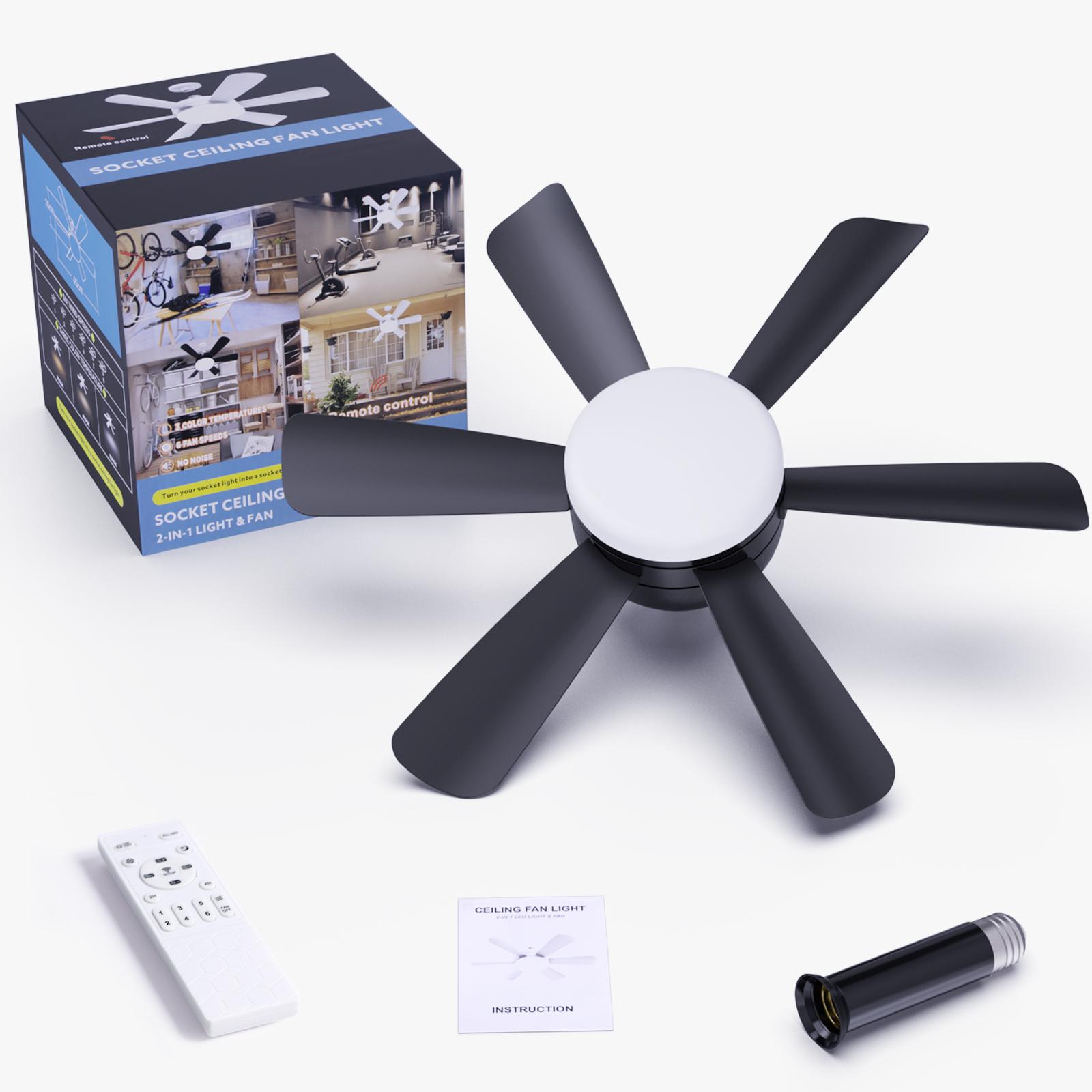 

Потолочный вентилятор со светодиодной подсветкой, приложением и пультом дистанционного управления, 3 цвета, регулировка яркости, 6 скоростей, таймер 2 ч/4 ч, цоколь с винтовым цоколем E27 для спальни и кухни чёрный