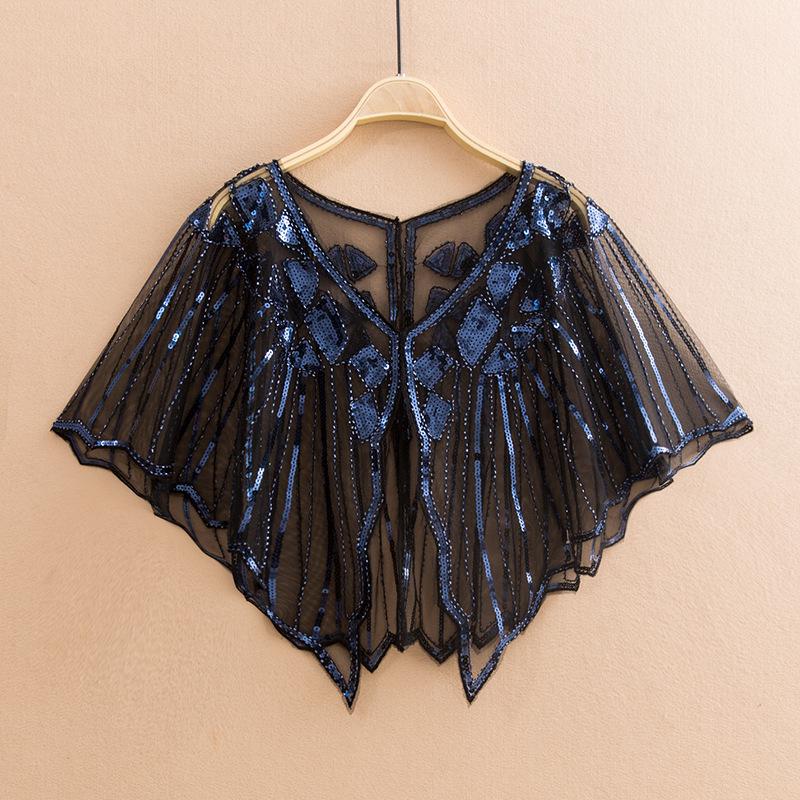 Cheongsam Evening Gown Shawl with Sequined Lace Shrug Cape
