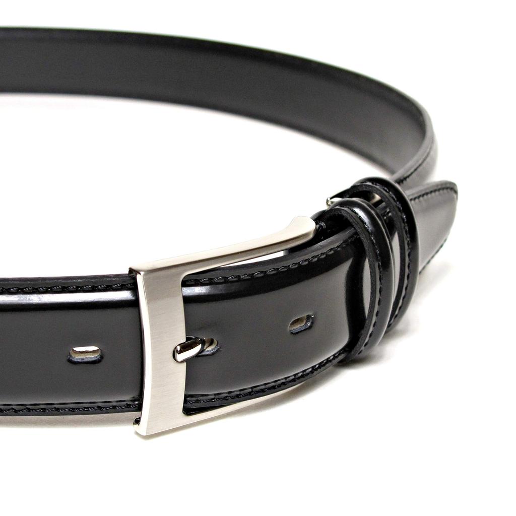 [COXSWAIN] Men's Leather Belt, Black, High-Quality Material, Stunningly Glossy Black, 33mm Width, Adjustable Length, Made in Japan CW20201-19