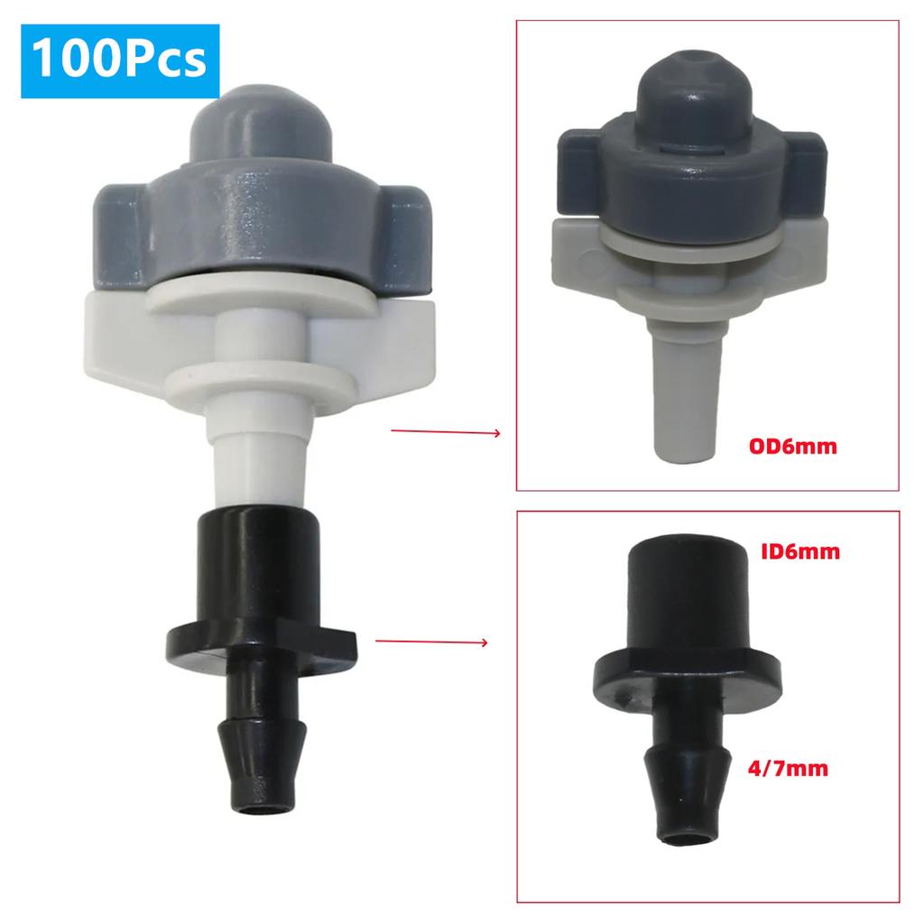10/100Sets Micro Atomization Nozzle Kits 6mm Interface Atomizing Grey Micro-Sprayers 4/7mm Hose Garden Irrigation Humidification