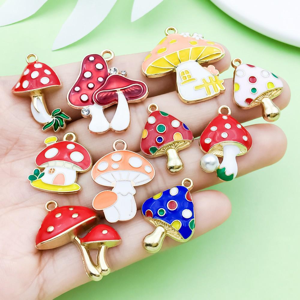20 Colorful Cartoon House & Mushroom Enamel Alloy Charms for DIY Jewelry