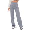 New Women High Waist Casual Straight Pants with Pockets European American Fashion Elastic Waist Button
