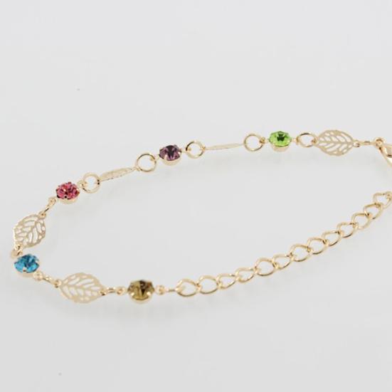 Frauen Hohl Blatt Pflanzen Muster Strass Armband Schmuck Dekor