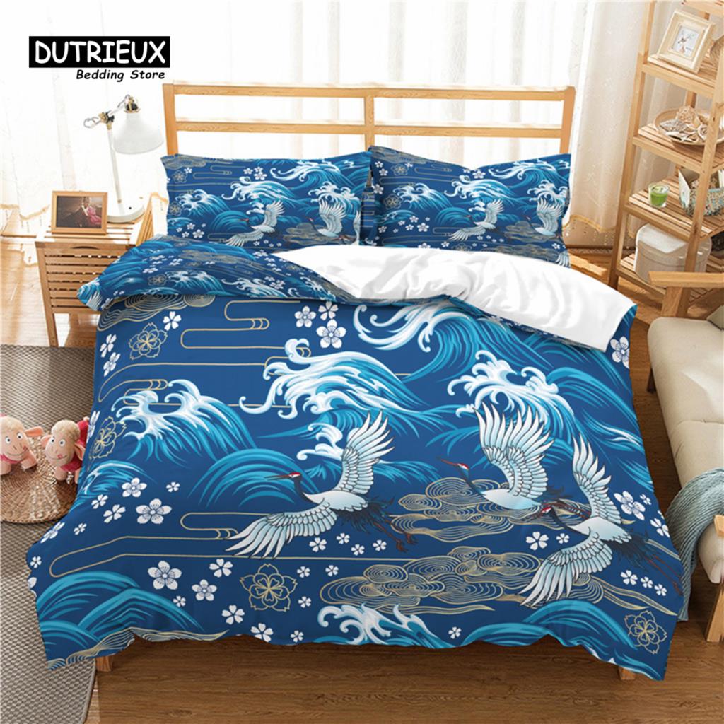 Home Living Luxury 3D Crane Print 2/3Pcs Comfortable Duvet Cover Pillowcase Bedding Sets Queen And King Eu/Us/Au Size