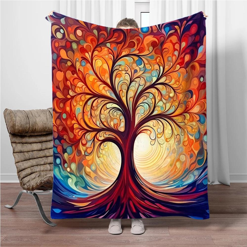 3D Abstract Tree Of Life Flannel Blanket Fluffy Children Sofa Plush Bedspread Throw Lunch Blanket for Sofa Bed Nap Cover Kids