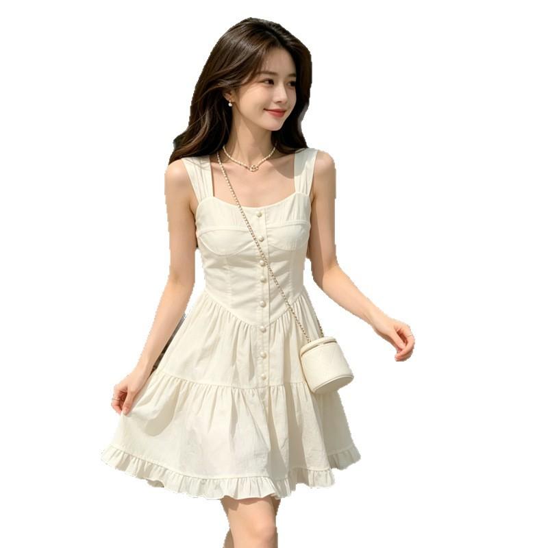 Temperament dopamine sweet pure desire wind sleeveless splicing solid color cake dress women's summer splicing dress