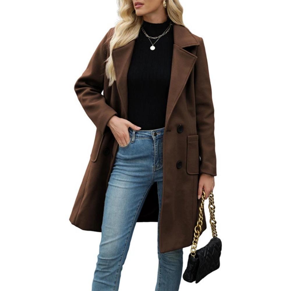 Women's Autumn and Winter Double-breasted Woolen Coat Fashion Temperament Lapel Woolen Coat