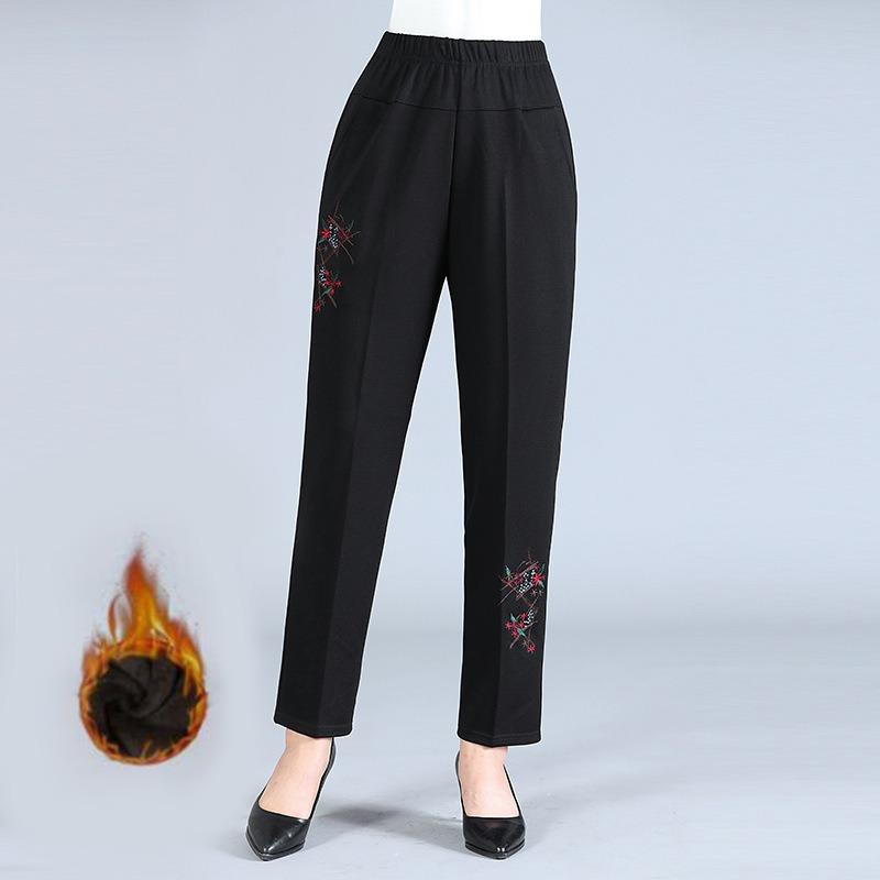 Elderly Cotton Pants Women's Winter Grandma Wear Outer Wear Fleece Thickened Mother Fattened Enlarged Elastic High Waist Middle and Old Women's Pants