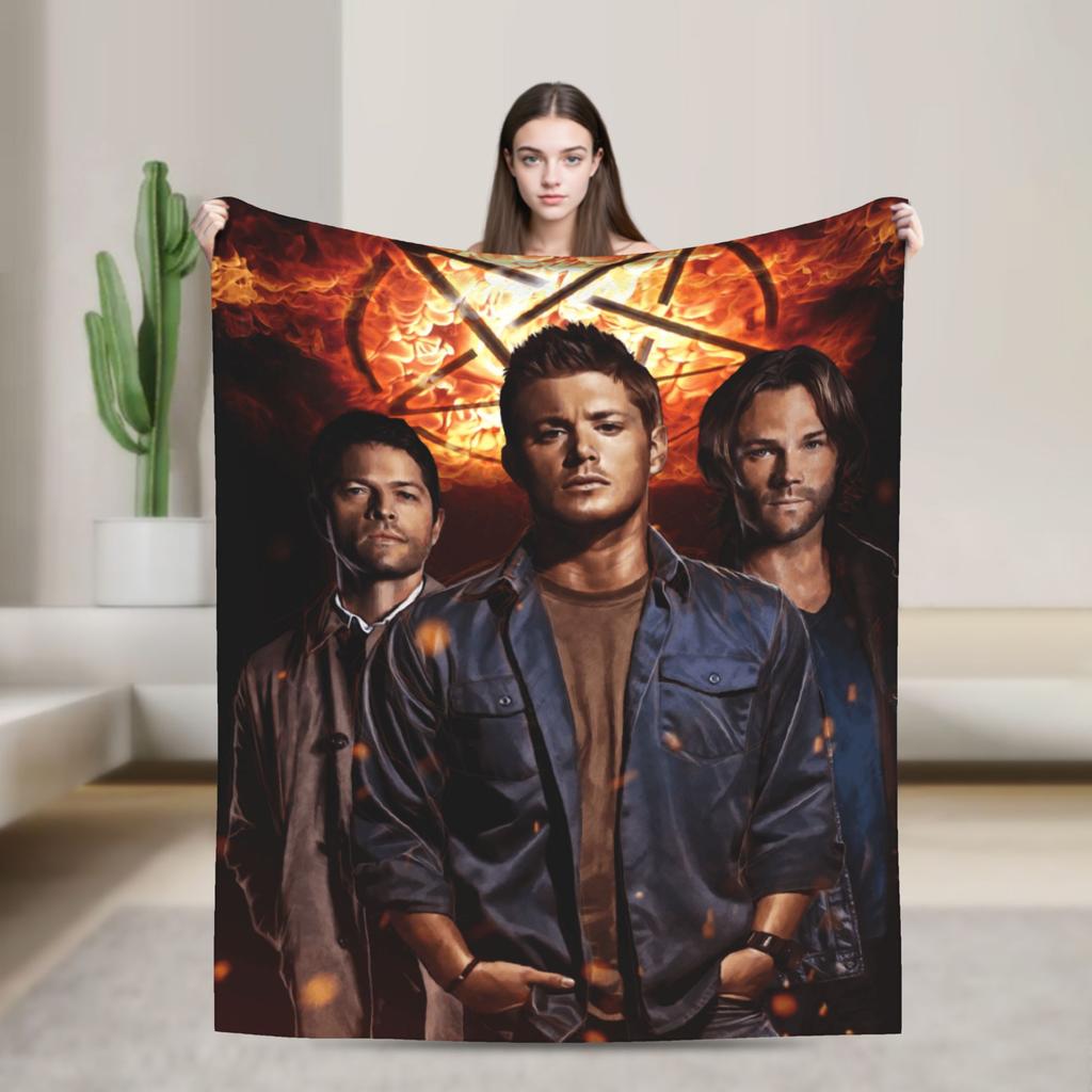 Warm Soft Blanket Camping Sam Winchester Supernatural Throw Blanket Flannel Bedspread For Couch Chair Sofa Bed Sofa Bed Cover