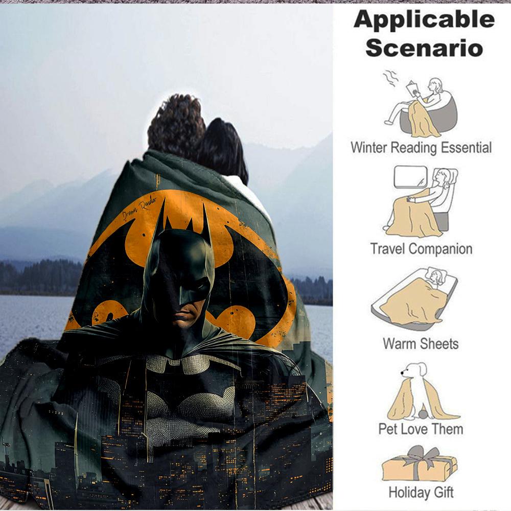 1pc Batman Cityscape Flannel Throw Blanket - HD Printed Lightweight Soft Warm All-Season Blanket for Sofa, Bed, Travel, Camping 073