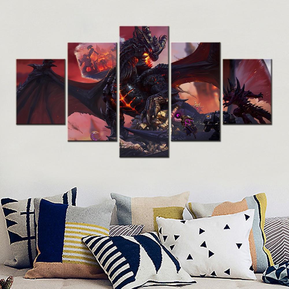

5 Pieces Canvas Wall Arts Game Poster Painting Dragon Fantasy World Of Warcraft Wallpaper Home Decor Picture Print Bedroom Mural 20x35 20x45 20x55cm