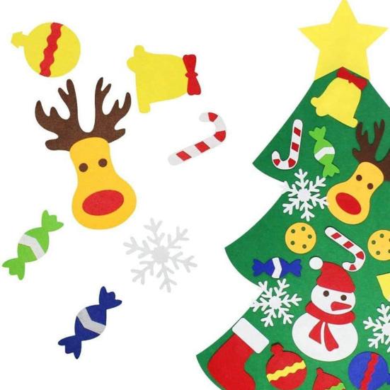 Plstěný vánoční stromek pro batolata DIY vánoční stromek s ozdobami Vnitřní vánoční dveřní nástěnné závěsné dekorace Vánoční aktivity Dárky pro děti