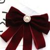 Vintage Velvets Bows Tie Brooch Pin for Women Rhinestones Pearls Uniform Pre Tied Bowknot Corsage Necktie Accessories