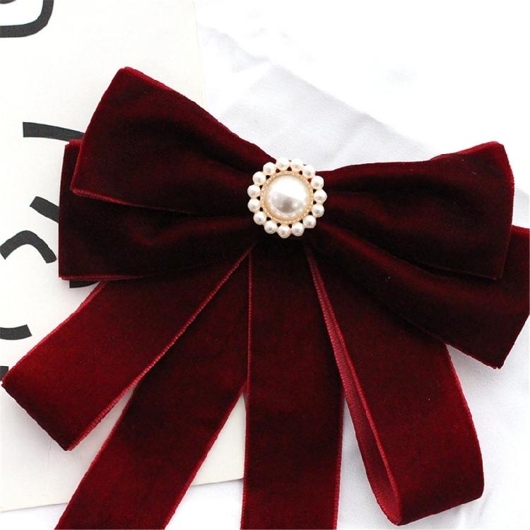 Vintage Velvets Bows Tie Brooch Pin for Women Rhinestones Pearls Uniform Pre Tied Bowknot Corsage Necktie Accessories