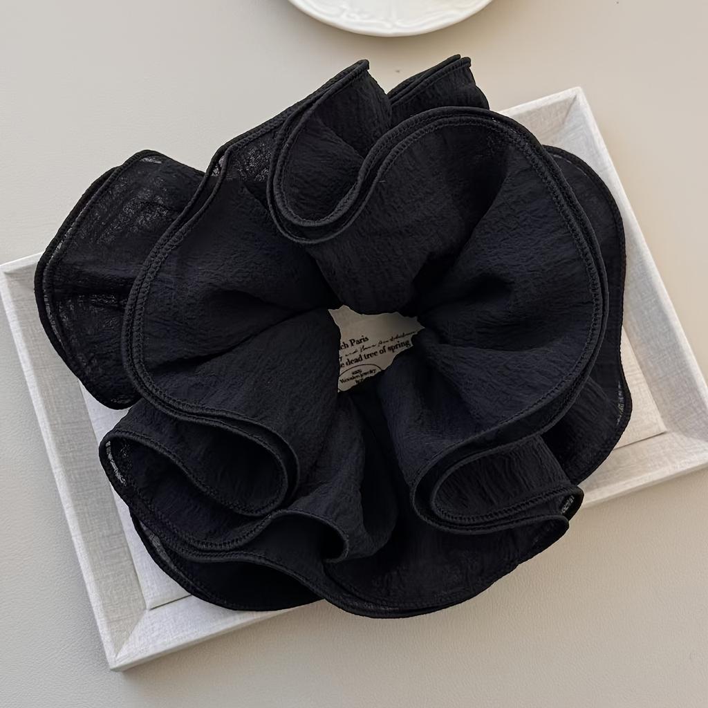 1pc Elegant French Style Chiffon Large Intestine Hair Loop Retro Pleated, Soft Chiffon Fabric,Elastic Ponytail Holder for Women Stylish Hair Accessory