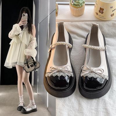 Japanese Jk New with Skirt Bow Pearl Women 2025 Summer French Platform Small Leather Shoes Mary Jane Single Shoes