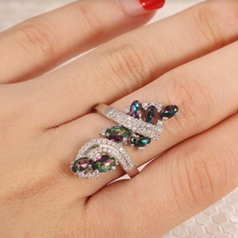 Zircon Inlaid Multi-Color Diamond Ring - Trendy European & American Fashion Jewelry