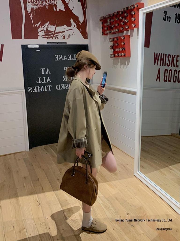 2025 Autumn Women's Petite British Style Short Trench Coat with Stand-Up Collar