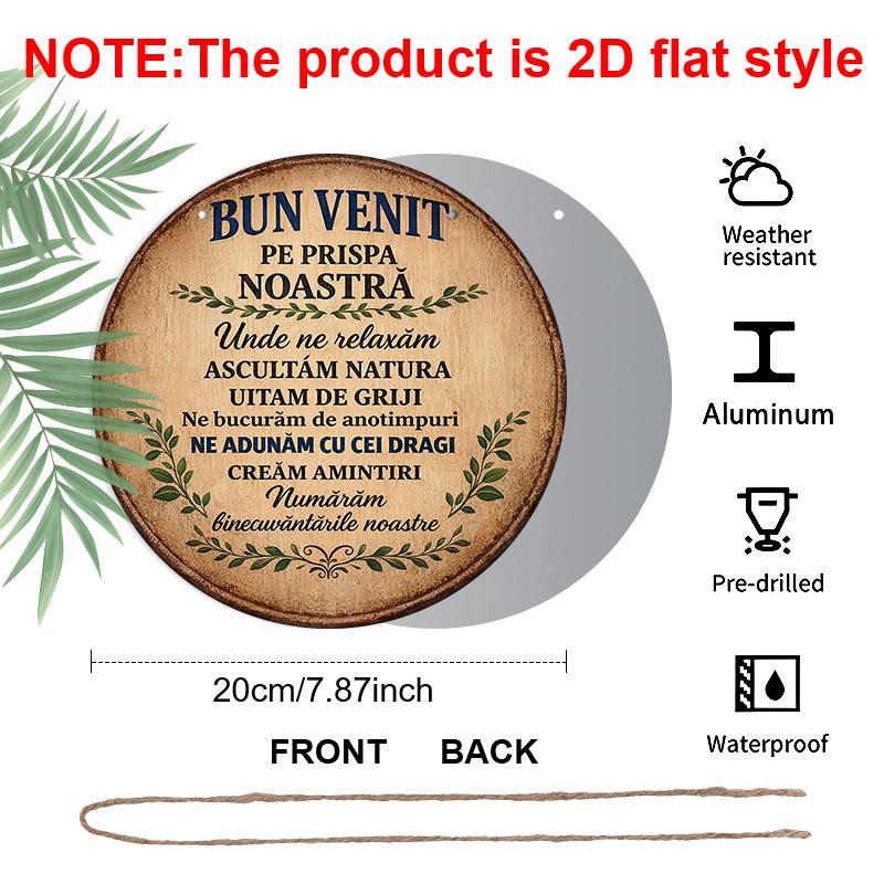 2D Flat - 1pc Aluminum Round Sign, Vintage Plaque About "Welcome", "We Relax, Listen To Nature, Forget Worries, Enjoy Time, Reunite with Loved Ones