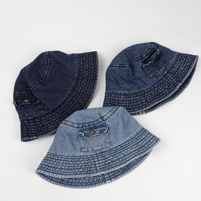 Vintage Denim Bucket Hat Travel Fisherman Cap Fashion Pocket Sun Hats  Men Women