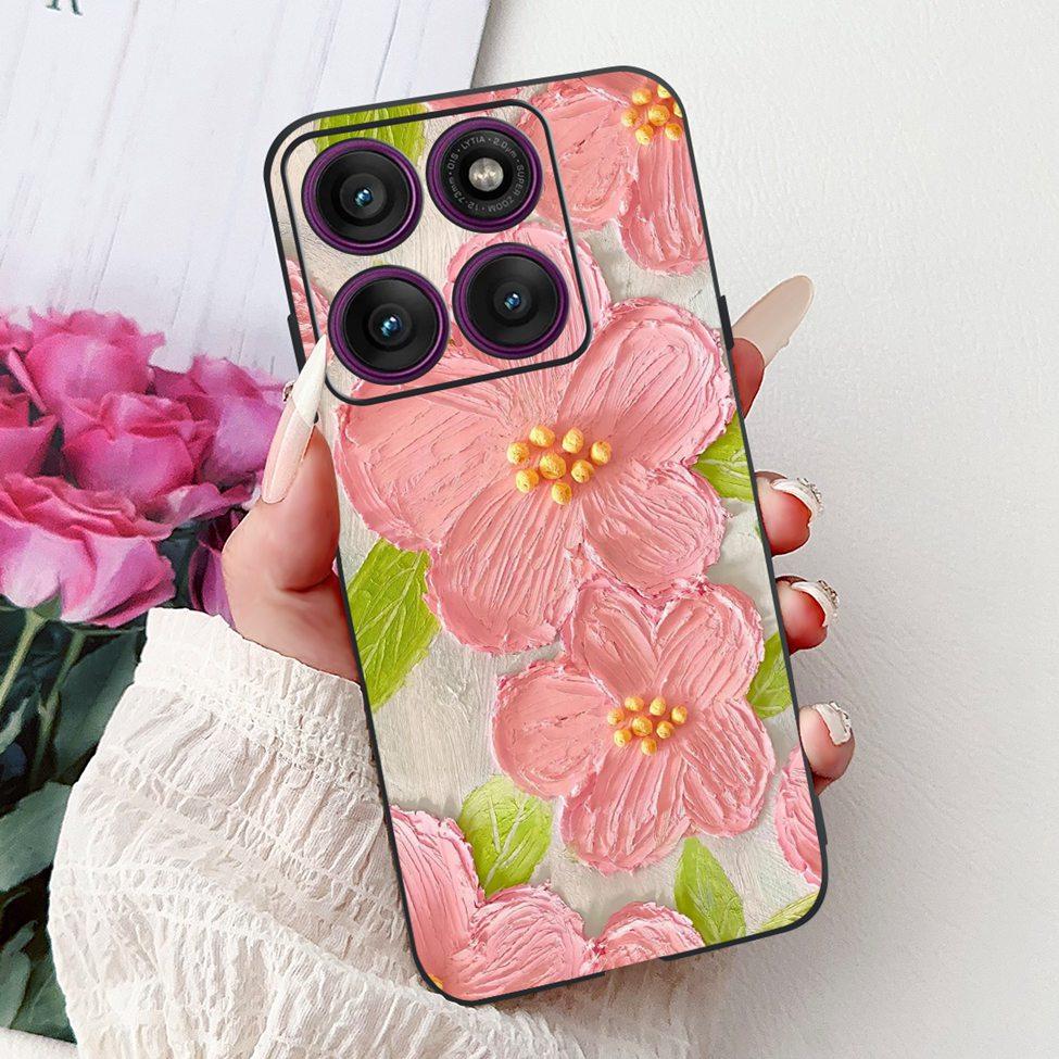 For Motorola Edge 60Pro XT2507-1 Back Cover For Motorola Edge 60 Pro Case Cute Cartoon Luxury Flower Painted Black Silicone 6.7"