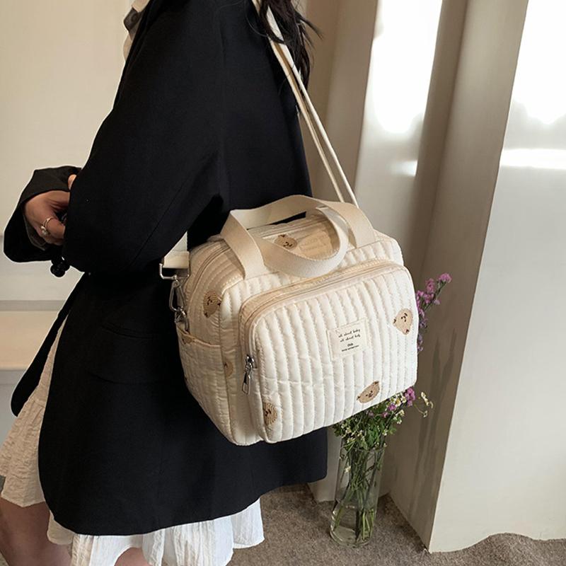 Mama Tasche Niedlicher Bestickter Bär Blume Handtasche Schultertaschen Tragbar Große Kapazität Aufbewahrung Umhängetasche