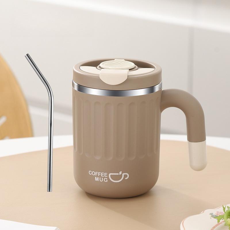 480ml Stainless Steel Insulated Drinking Cup Leak-Proof Thermal Coffee Mug with Handle and Lid Portable Teacup Container