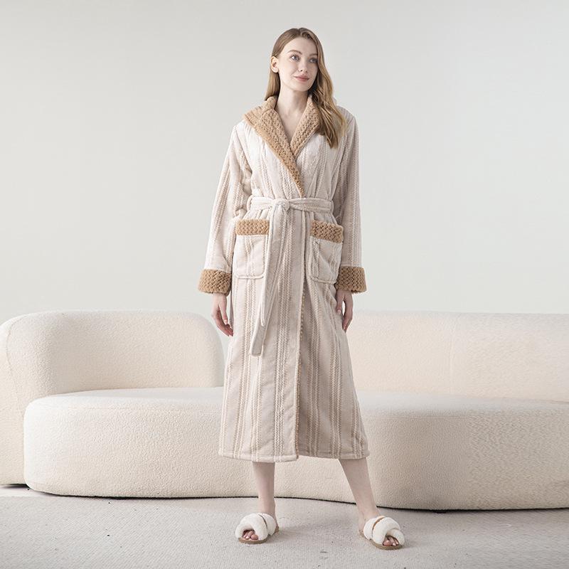 Unisex Jacquardfleece Badrock - Lång, Förtjockad, Plus Size Pyjamas för Höst & Vinter.