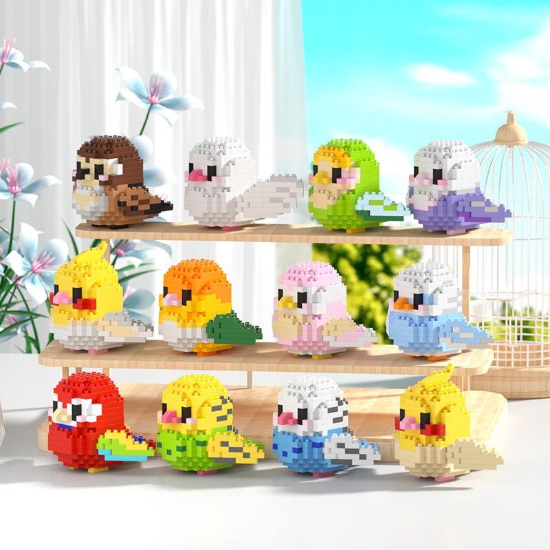 Cute Cartoon Bird Animal Plush Toy Desktop Decoration Educational Diy Building Blocks Gift