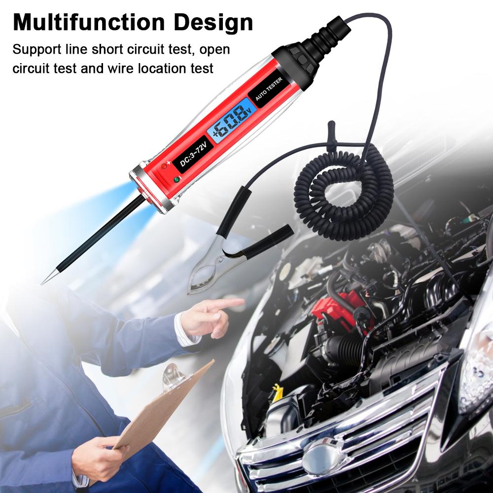 Electrical Test Pen Bipolar Automotive Wiring Tester Digital LCD Automobile Power Tester 3 72V Car Power Tester