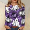 Women's Long-sleeved Loose-necked Halloween Print Casual Top, Suitable for Holiday Parties