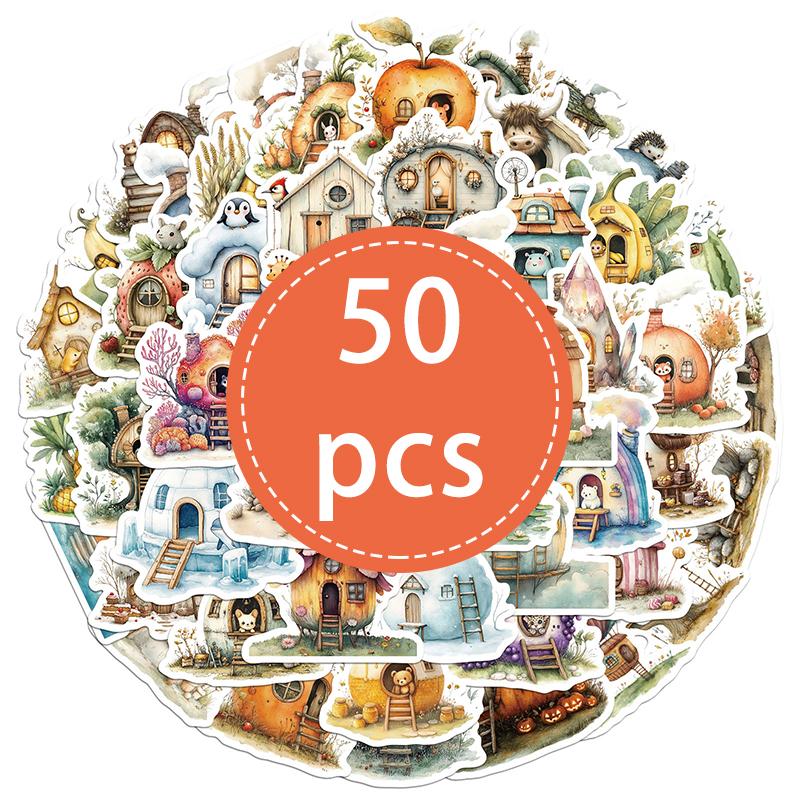 

50 шт. Милые Мультяшные Разноцветные Наклейки-Домики Животных Кавайные Нарядные Наклейки-Домики Животных Эстетичные Водонепроницаемые Виниловые Наклейки