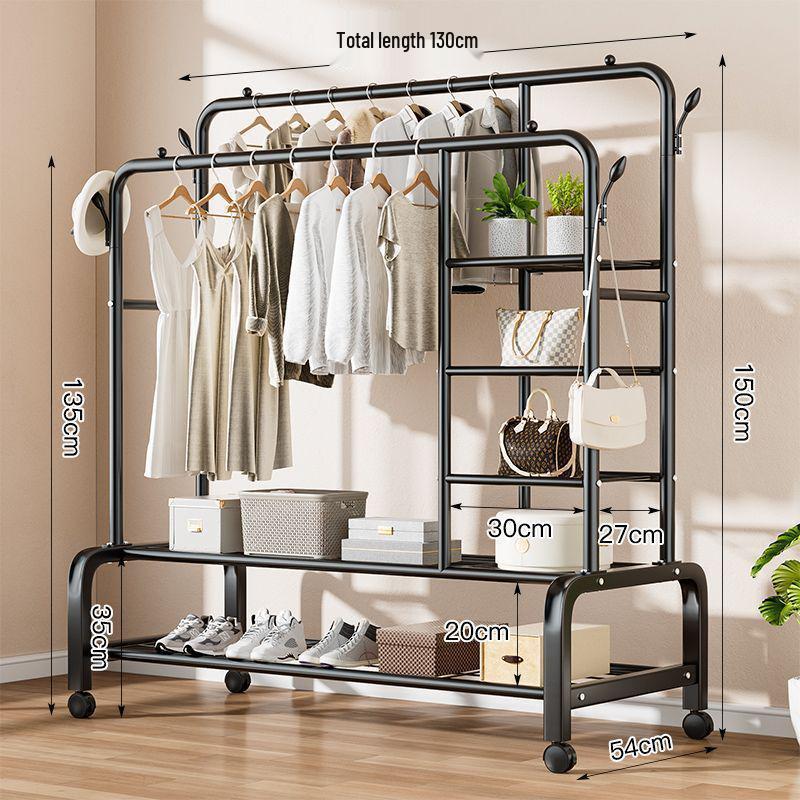 Indoor Double-Rod Floor-Standing Clothes Rack for Balcony or Bedroom