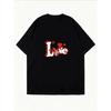 Rundhals T-Shirt Weiß Liebesherz Druck Valentinstag Freizeitkleidung
