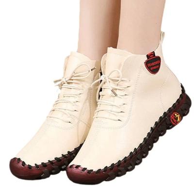 Damenschuhe Herbst Slipper Schnür-Sneakers Lässige Flats Einfarbig Weiche Sohle Stiefel Leder High-Top-Sneaker Damenschuhe2025