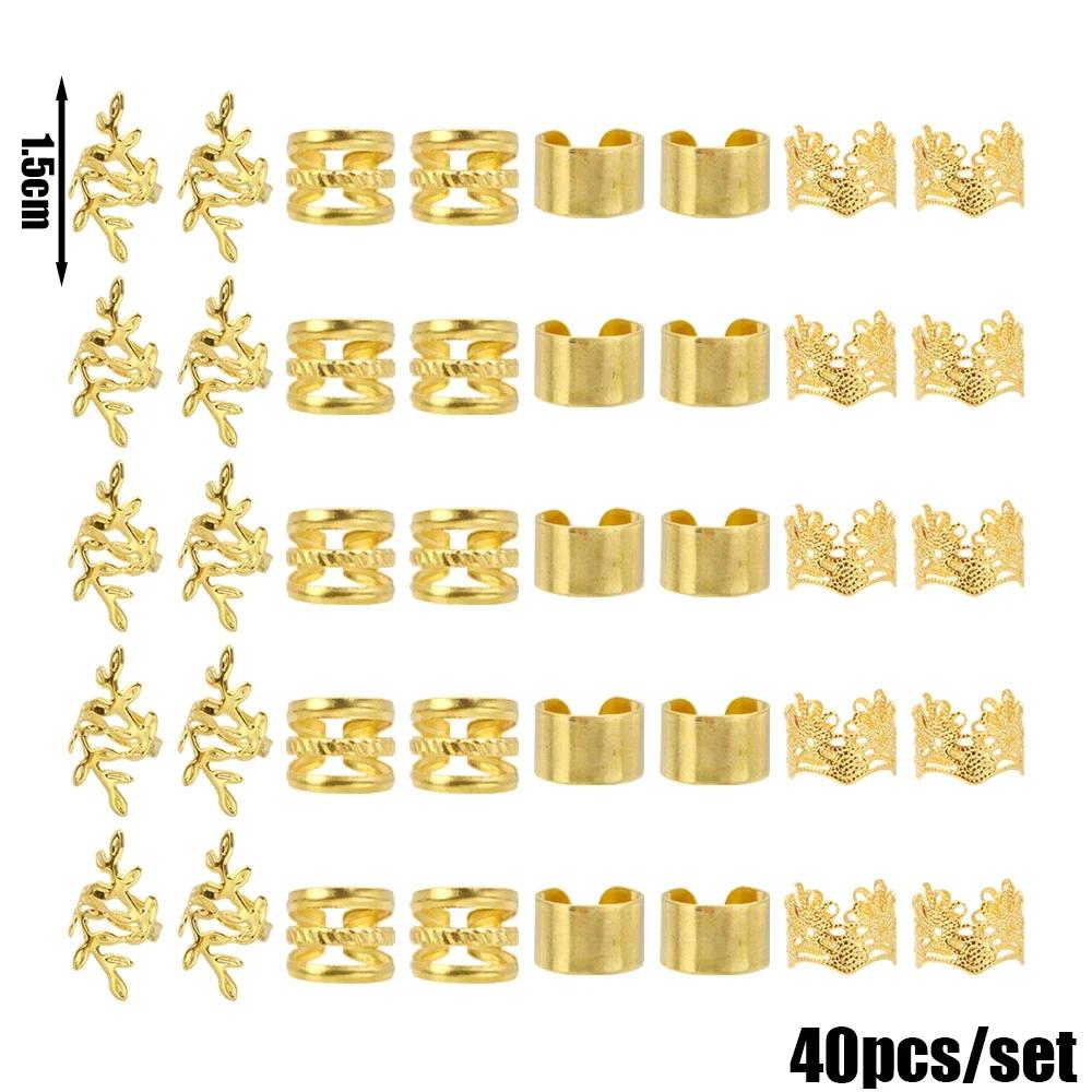 40pcs Alloy Hair Jewelry for Braids Dreadlock Accessories Metal Braid Clips Non-Piercing Ear Clips Beard Beads Hair Cuffs Clips