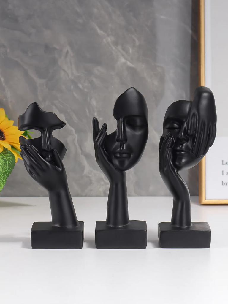 3PCS Mask Statues Resin Material Nordic Style Figurine Unique Artwork Suitable for Living Room Decoration