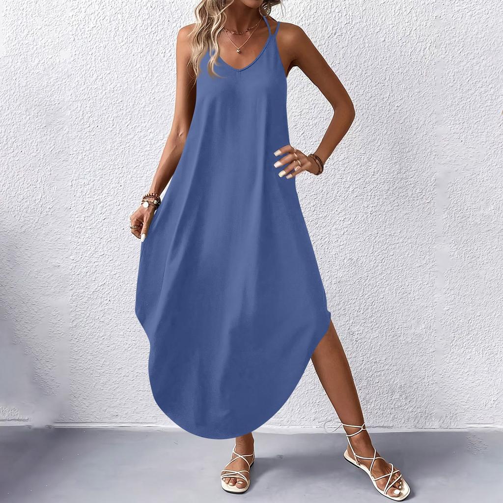 Women's Fashion Casual V-neck Sleeveless  Dresses Print Dresses Beach Long Dresses