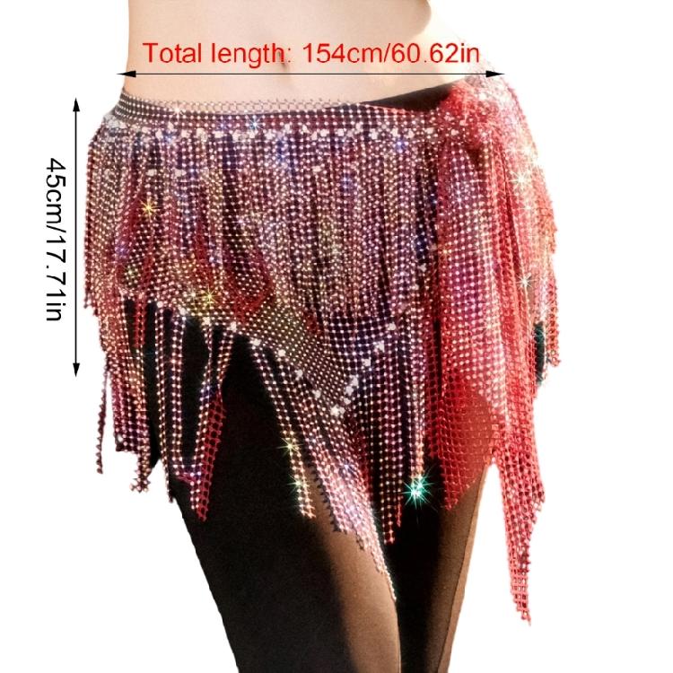 Belly Dance Hip Scarf Long Tassels Belly Dance Waist Chain with Rhinestones Decoration Belly Dance Belt Wrap Skirt