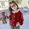 2025 Girls' Fashionable Cartoon Cardigan Sweater, Korean Style, Lace Trim for Spring and Autumn.