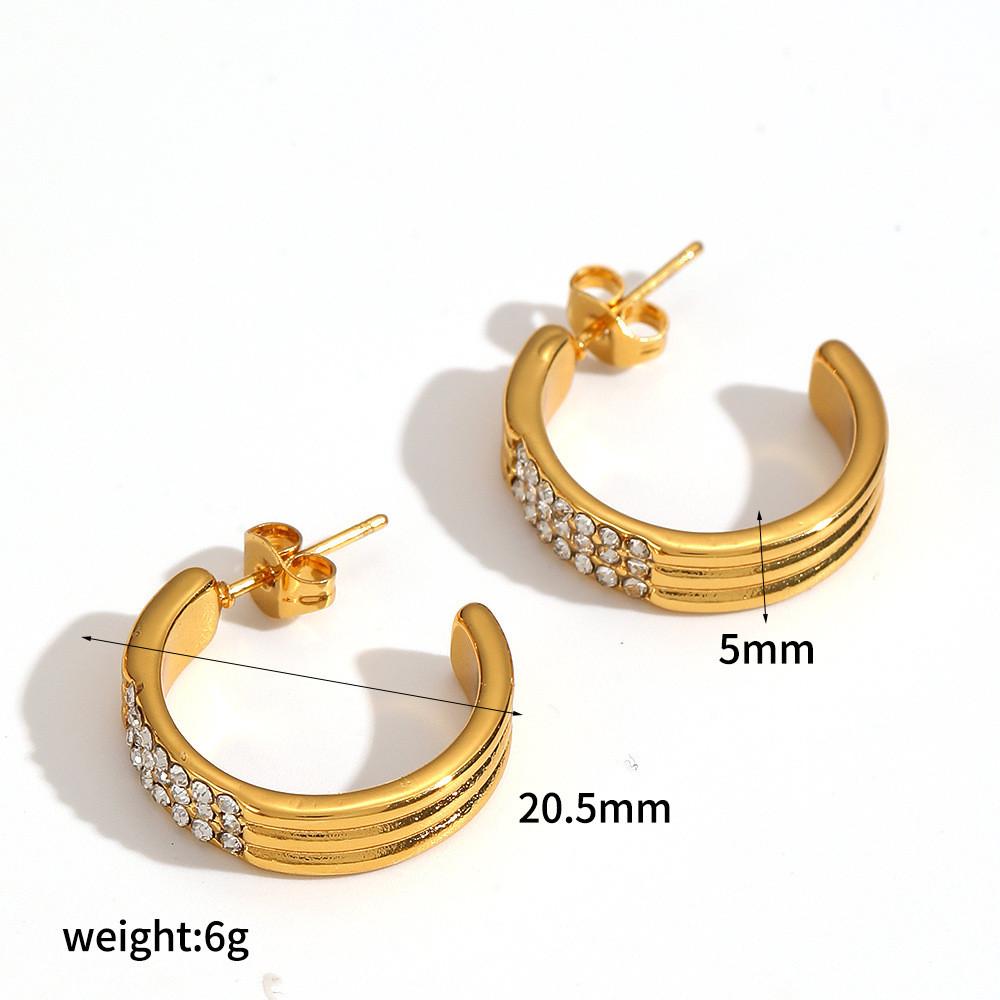 Geometric Stainless Steel Hoop Earrings For Women With Cz Stones Fashion Jewelry
